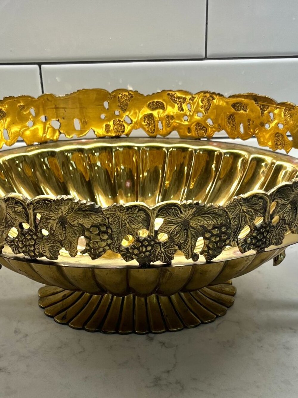Vintage 1950s Brass Pedestal Compote or Centerpiece Fruit Bowl